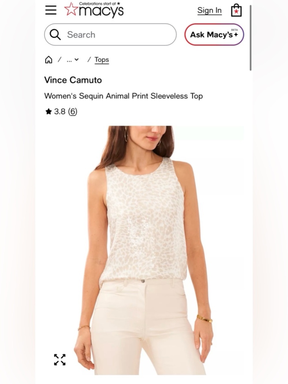 Vince Camuto Women's Animal Print Sequin Sleeveless Top - Size M